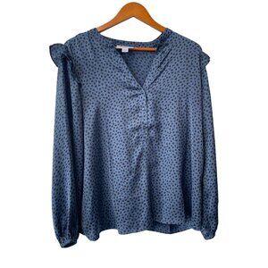 Motherhood Maternity Popover Shirt Size Large Printed Ruffle Long Sleeve Office